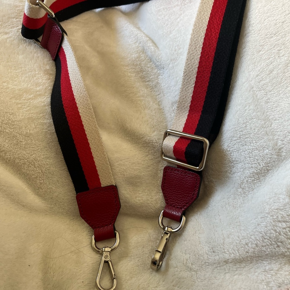 Red and Black Striped Bag Strap with Silver Clips